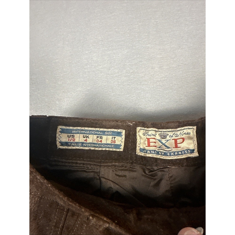 Vintage Exp Jeans By Express Suede Leather Pants W 1/2 High Rise Chocolate Brown - Picture 2 of 8